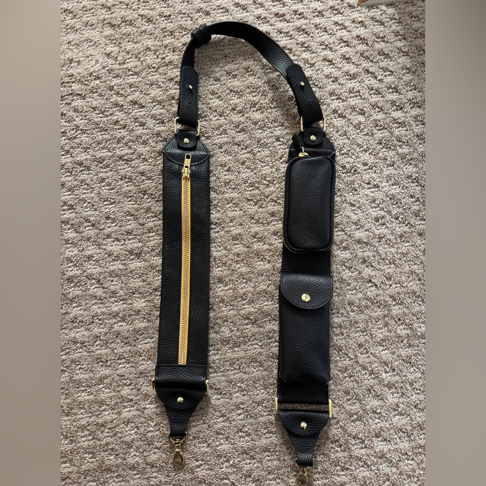 Bandolier Black Leather Utility Strap with Gold Accents